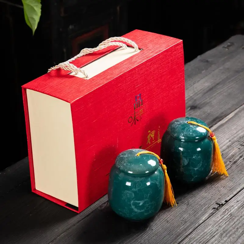 2 шт. подарочные украшения, китайский керамический чайный контейнер, чайный набор кунг-фу, аксессуары, чайные банки, коробка для дома или офиса, чайная посуда - Цвет: green