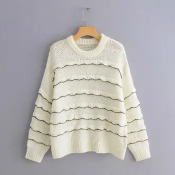 

2019 autumn women elegant ruffles decoration casual loose sweater ladies o neck long sleeve pullover streetwear sweaters S103