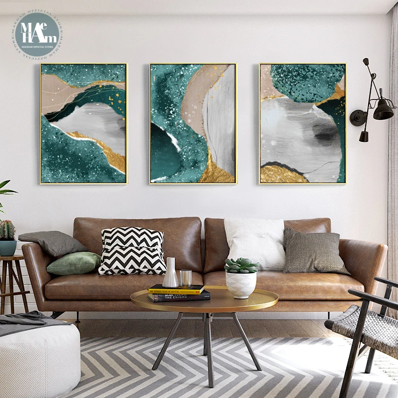 schelp Overtollig zonlicht Aquarel Abstract Groen Goud Folie Canvas Schilderijen Voor Woonkamer  Slaapkamer Veranda Posters En Prints Muur Poster Decor|Schilderij &  Schoonschrift| - AliExpress