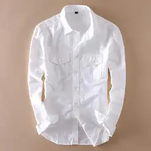 

Helisopus Cotton Linen Shirts Mens Long Sleeve Casual White Shirt with Pocket Male Classic Hemp Shirts Camisa Masculina