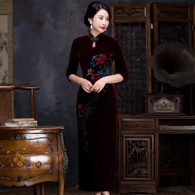 Vestido De Debutante Cheongsam Топ-класс Сплит с длинным рукавом продажа от производителя