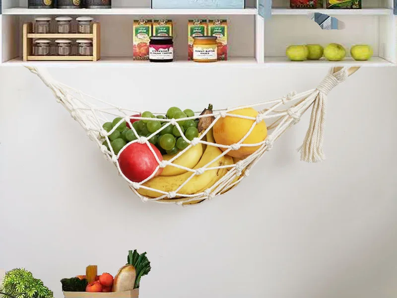 Panier Suspendu En Osier Fait Main - Pour Rangement Ail, Gingembre, Fruits, Décoration Murale Rustique (taille M, Beige)