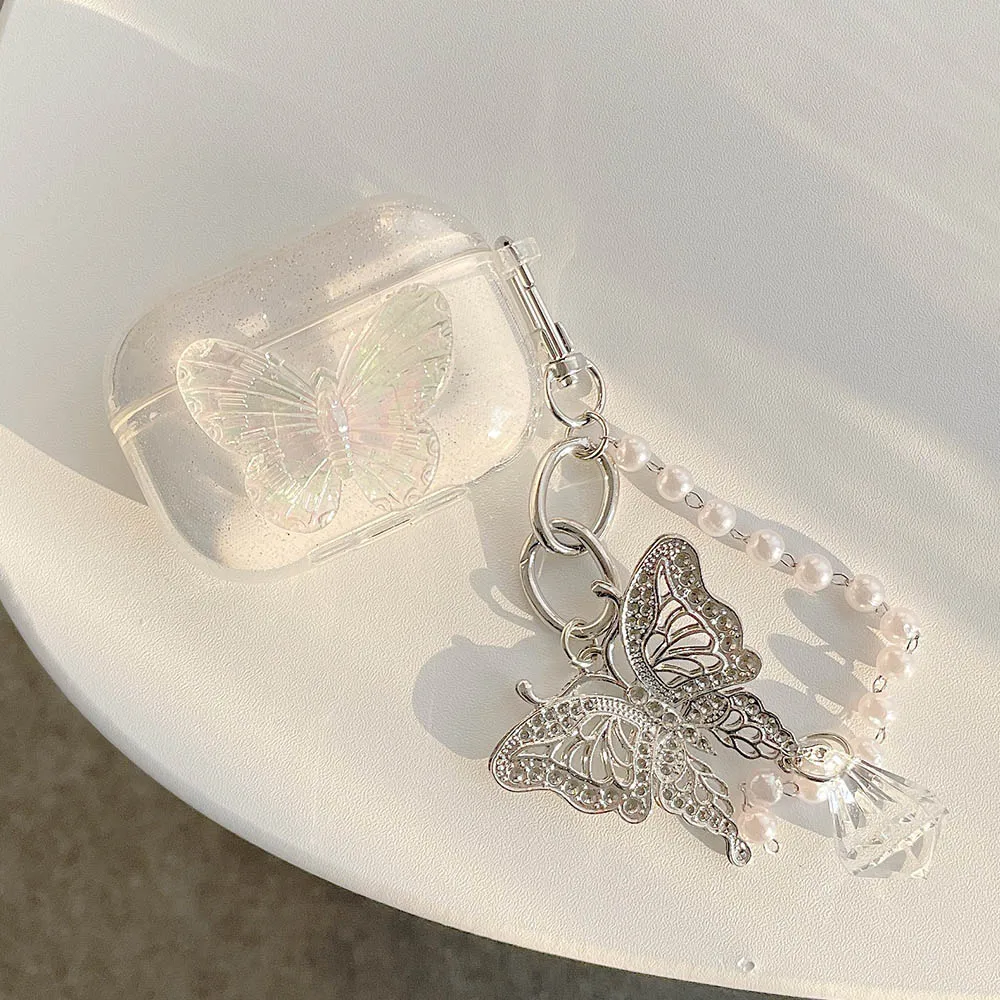 Clear butterfly Cute Cover for Airpods Pro 2nd Generation Case with Beaded  Keychain for Women For Airpods 1 2 3 Pro2 Soft Cover - AliExpress