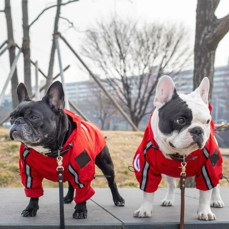 

Red windbreaker French bulldog jacket with hoodie waterproof and windproof plus size dog clothes ropa de navidad para perros