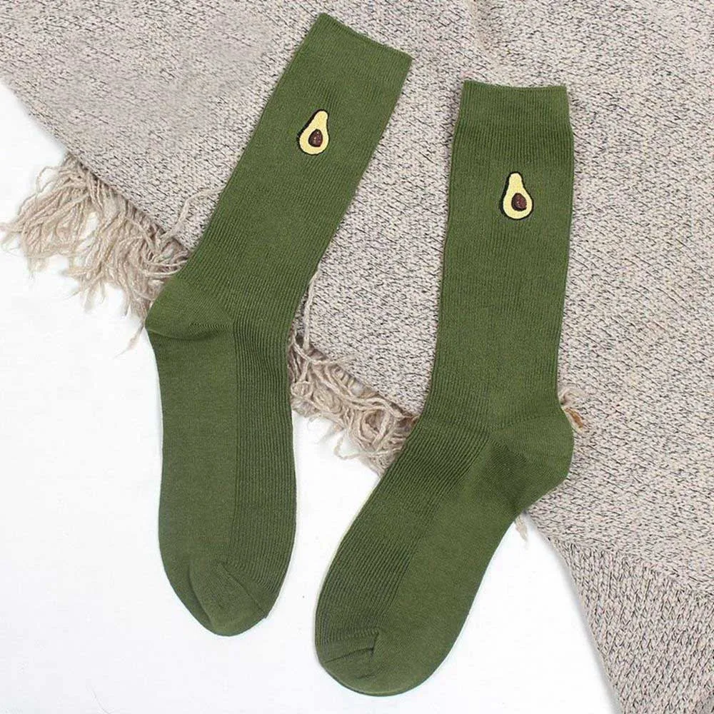 Забавные Хлопковые женские носки с фруктовым принтом, персиковые носки с вышивкой, Длинные цветные носки, забавные разноцветные чулки Harajuku@ B - Цвет: Зеленый