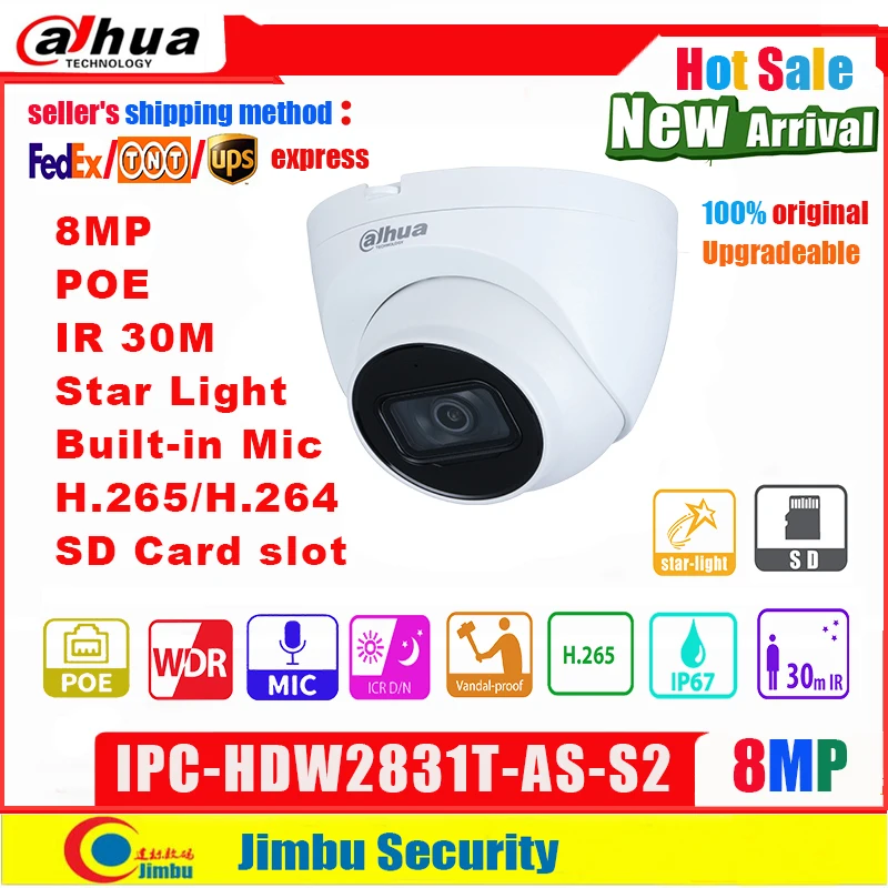 Сетевой видеорегистратор Dahua IP Камера POE 8MP IPC HDW2831T AS S2 H.265/H.264 Встроенный микрофон
