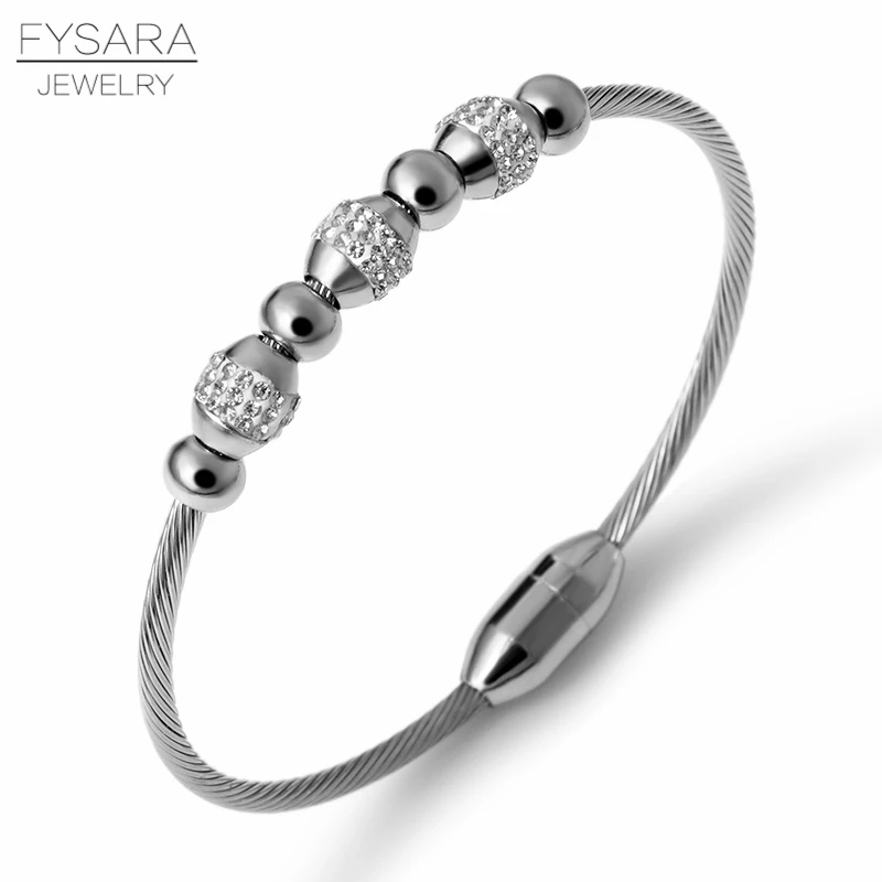 FYSARA Круглый AAA Очаровательные Кристаллы Браслеты и браслеты для женщин нержавеющая сталь магнитные браслеты с пряжкой модный кабель провода ювелирные изделия