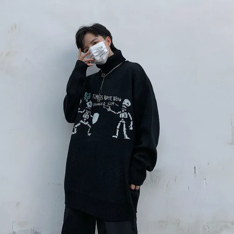Neploe Pull Femme Harajuku мультяшный жаккардовый пуловер, свитер водолазка с длинным рукавом, вязаные топы для женщин и мужчин, джемпер оверсайз 56131