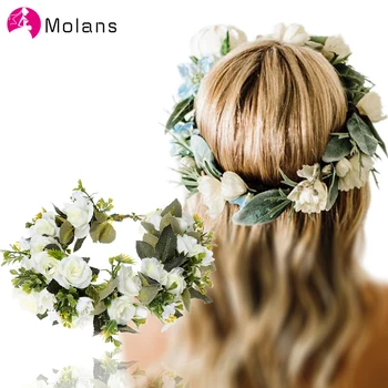 

Molans Bridal White Rose Flower Crowns Blue Pink Stimulated Floral Garlands Sage Green Eucalyptus Flower Crown Greenery Wreaths