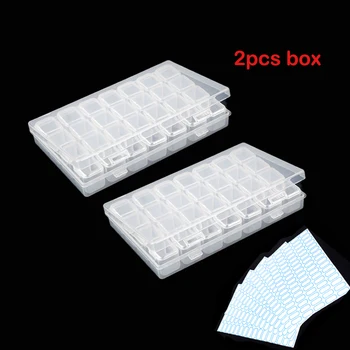 

2Pcs 28 Slot Diamond Painting Box 5D Diamond Embroidery Storage Organizer Jar Case with 5 sheets 400PCS Label Stickers