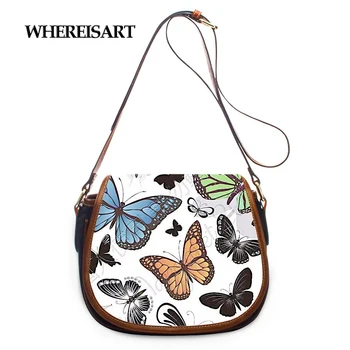 

WHEREISART Lady Beautiful Butterfly Printed Hasp Shoulder Bag Unique Small Messenger Bags for Women Female Crossbody Bag