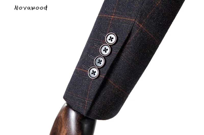 Novawwood, двубортные мужские свадебные костюмы, темный цвет, в клетку, для свадьбы, нежный мужской костюм, 2 предмета(Блейзер+ брюки), костюм