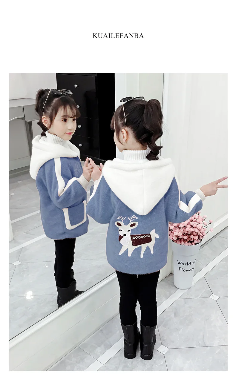 new children's clothing girls winter warm and velvet jacket new children's long section of water-like velvet cotton suit bi