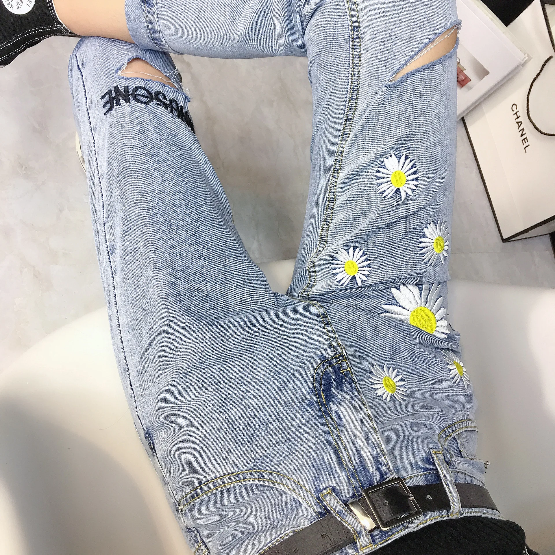 Jeans Woman High Waist Plus Size Holes Fat Mm 100KG Loose Thin Harem Ankle-Length Pants Jeans Women 2020