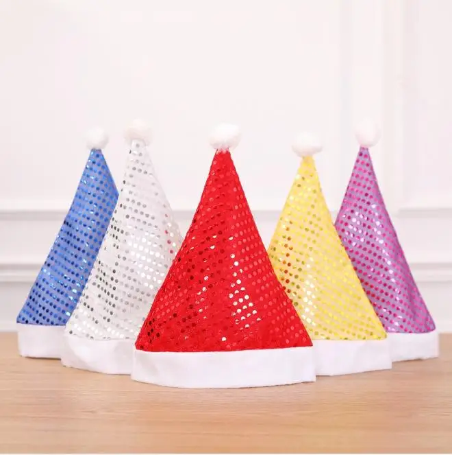 

Christmas Sequin Sheen Santa Hat Men Women Adult Christmas Hat Festive Costumes Cap Party Accessory Supplies 5colors SN3050