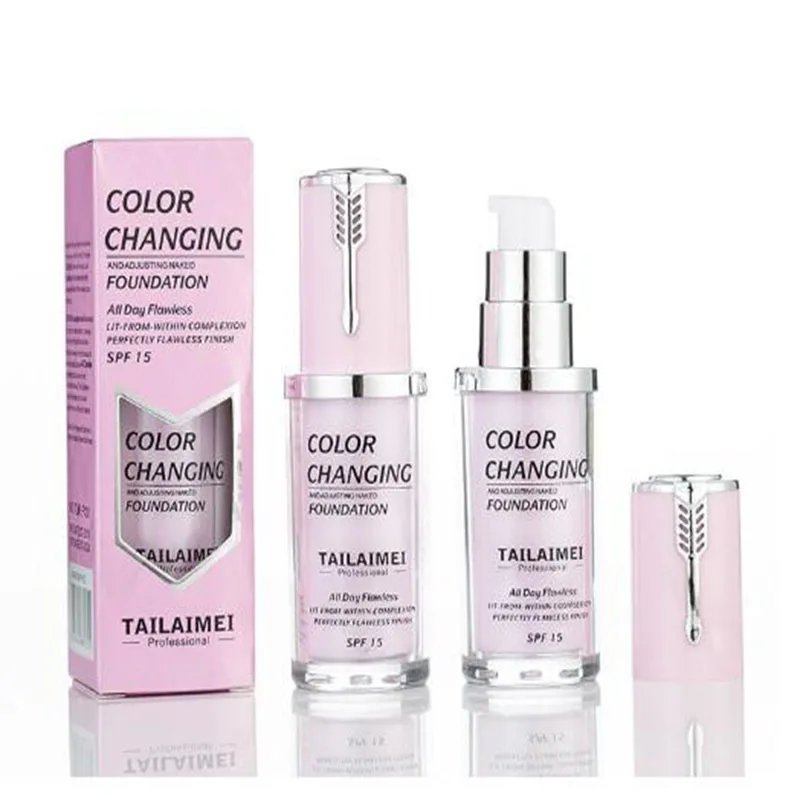 TLM 40ml white green purple temperature change liquid foundation SPF 15 concealer nude makeup high light lasting easy to fade