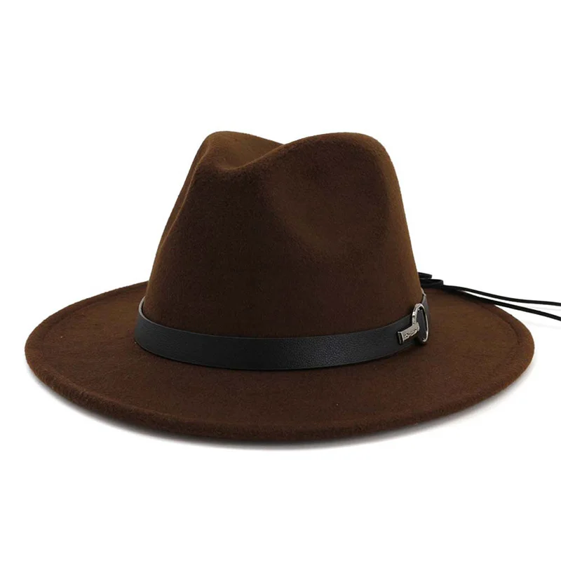 Модные шляпы с широкими полями из шерстяного войлока, джазовая фетровая шляпа, Дамская мягкая шляпа из Трилби, 14 цветов, регулируемая теплая удобная шапка, 1 шт - Цвет: Coffee