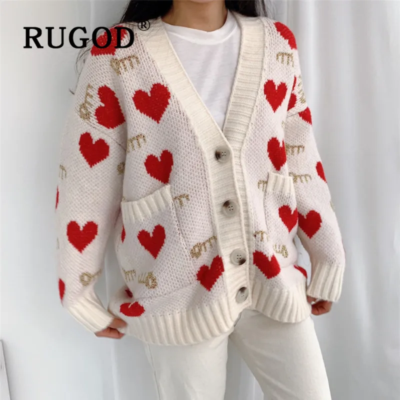 RUGOD, вязаный кардиган с рисунком любви, Рождественский свитер большого размера, женские свитера,, Зимние Топы для женщин, вязаная мода