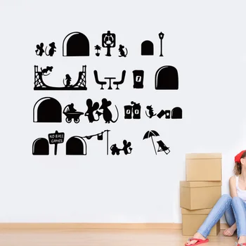 

2Pc Interesting Rat Hole Wallpaper Creative Waterproof Wall Decals Creative Background Wall Sticker for Home Hotel（Black）
