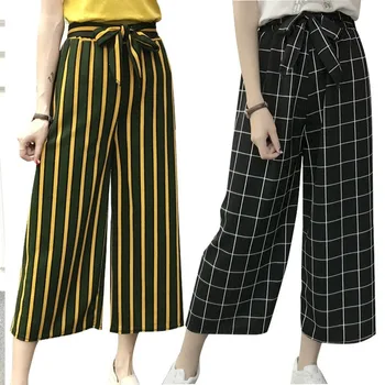

2020 Pants for Women Solid Wide Leg High Waist Elegant Trendy Leisure Ladies Casual Womens Elastic Waist Striped Straight