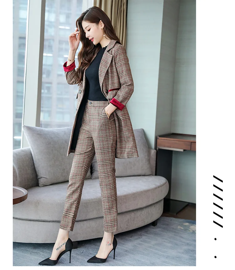 Женский маленький костюм женский осенний Новый корейский модный темперамент тонкие прямые брюки два комплекта OL деловые костюмы Ms. trend