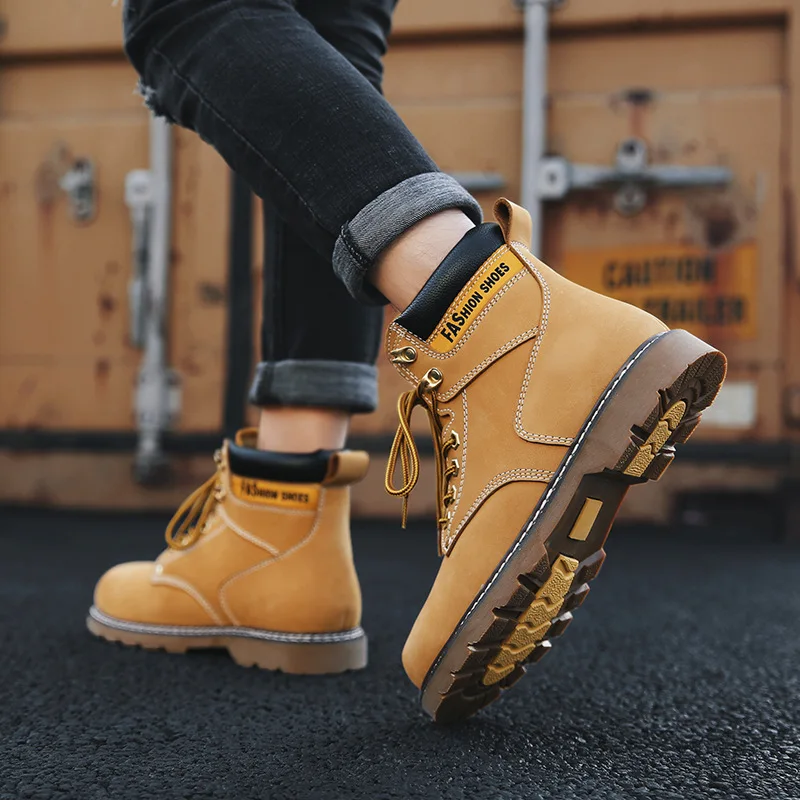 

Martin Boots Men's Genuine Leather 2018 Winter Hight-top Work Shoes Autumn plus Velvet Combat Boots Boots Men's England Versatil