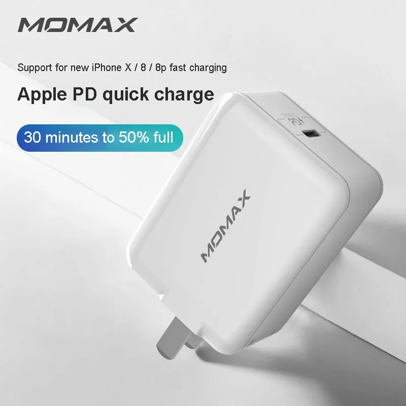 MOMAX UM10 PD Цифровое зарядное устройство 18 Вт PD Быстрая зарядка смарт-чип PD Быстрая зарядка несколько защиты складной штекер три напряжения