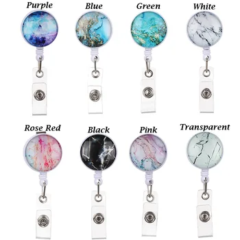 

Badge Holde 2020 Hot Design Retractable Nurse Badge Reel High Quality Starry Marble Pattern Anti-Lost Clip Key Ring ID Name Card