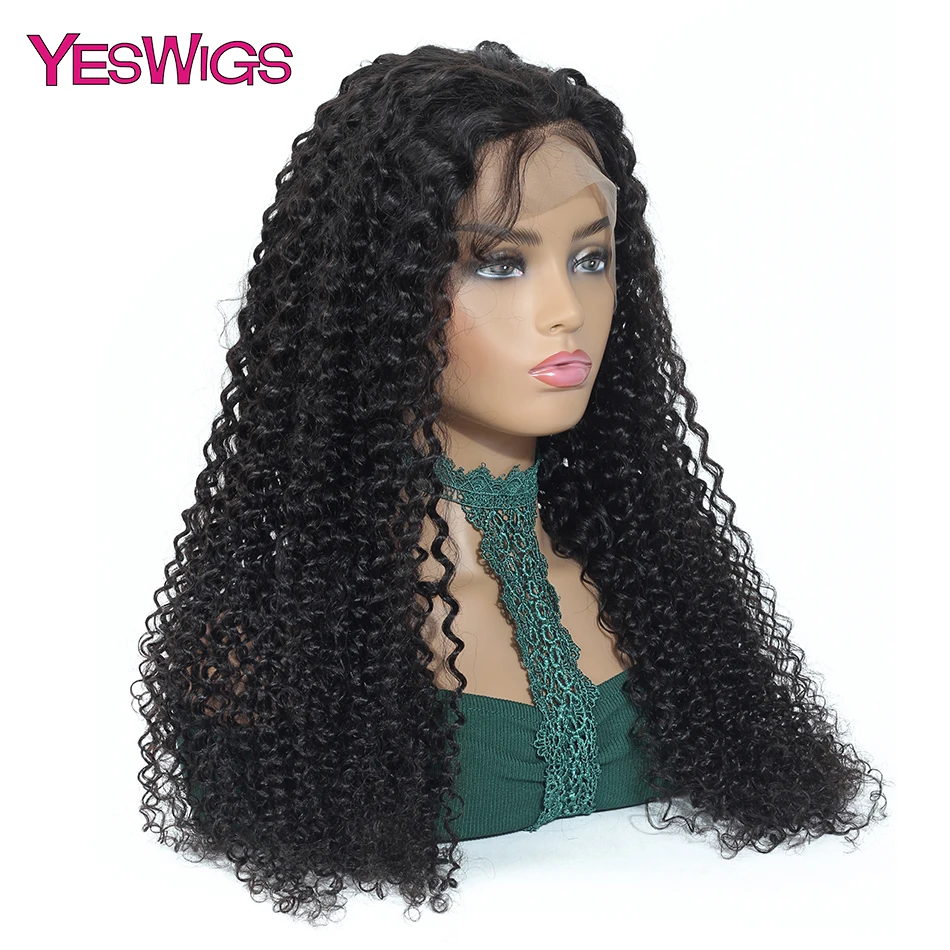 

YesWigs 360 Lace Frontal Wig Pre Plucked With Baby Hair Malaysian Remy Human Hair Kinky Curly Wig Natural Color