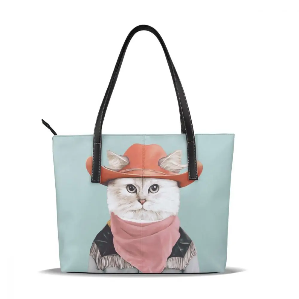 Сумка с рисунком котенка, кошки, сумки с верхней ручкой, кожаная сумка-тоут для подростков, женские сумки с принтом - Цвет: Rodeo Cat