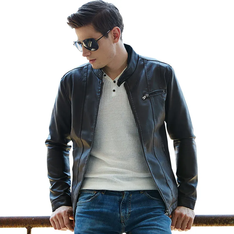 Осенняя новая кожаная куртка мужская Тонкая модная однотонная Повседневная мотоциклетная куртка Мужская Уличная дикая хип-хоп куртка-бомбер