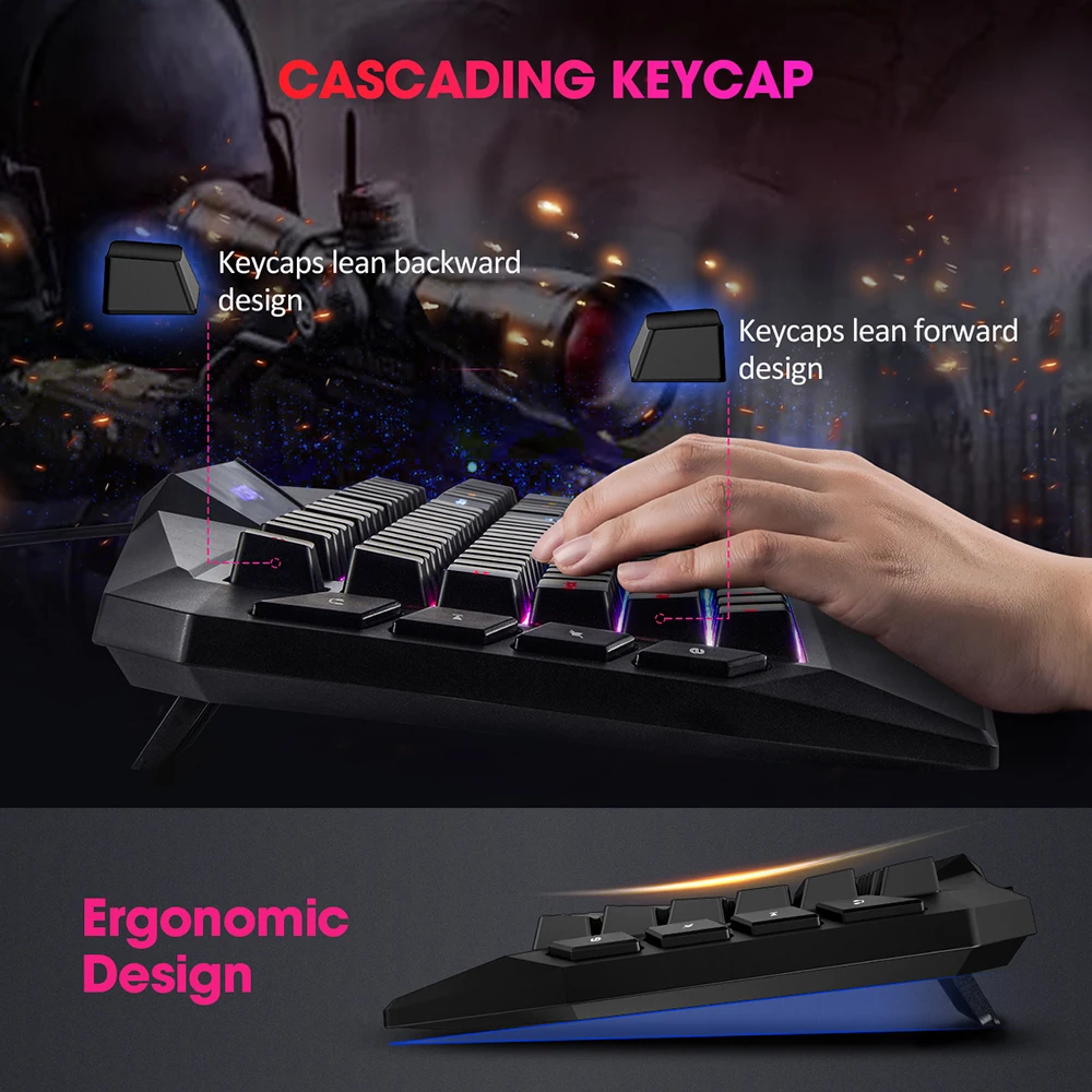 Оригинальная игровая клавиатура VicTsing PC225, RGB клавиатура с подсветкой, эргономичный дизайн, механическое ощущение, 19 ключей против привидений, 8 мультимедийных клавиш, проводная usb-клавиатура для геймера, ноутбука, компьютера