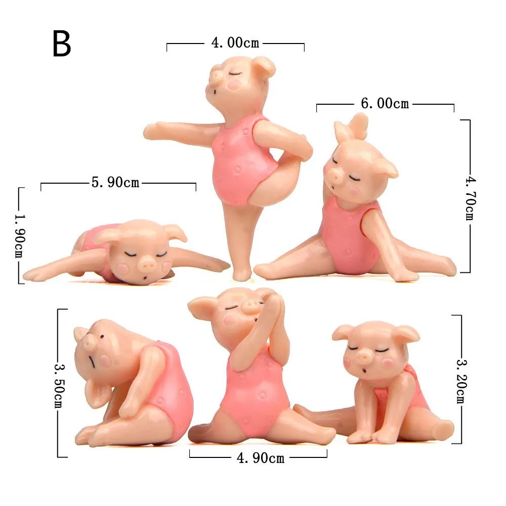 6 шт. Йога свинья леди статуя мини-фигурка животное модель автомобиля ОРНАМЕНТ Moder ремесло торт Декор миниатюрные украшения дома аксессуары - Цвет: 6pc Set B