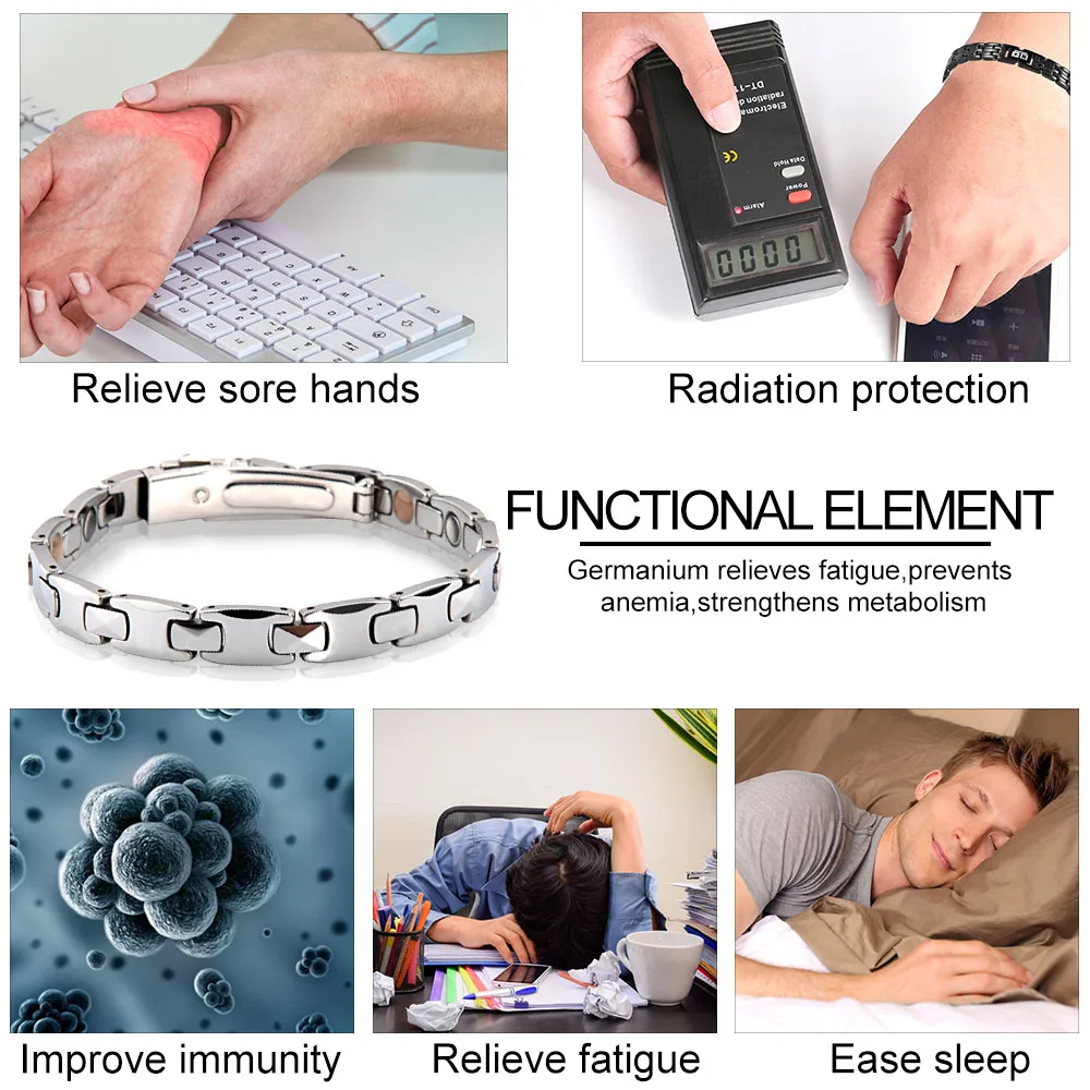 5 in 1 Titanium Silicone Magnetic Energy Armband Power Bio Bracelet Health Pain Relief Magnet Health Bracelet