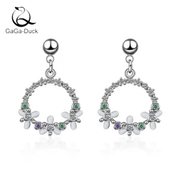 

New Fashion Jewelry Personality Sweet Crystal 925 Sterling Silver Exquisite Flower Women Anti-allergic Temperament Earrings E450