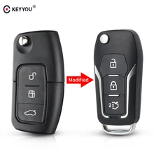 KEYYOU 3 botones modificado Flip plegable Control remoto de coche carcasa de la llave para Ford Focus 2 3 mondeo Fiesta llavero Fob caso