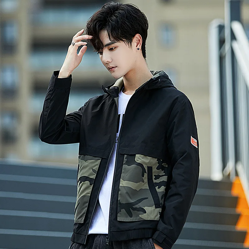 

New Style MEN'S Jacket Trend Handsome Camouflage Cloth Joint Japanese-style Loose-Fit Non-Elasticity Students Fashion Coat