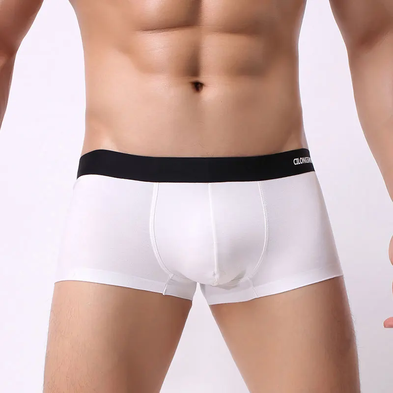 Traceless Modal Boxer Men's Traceless Solid Color Underwear Search Low Waist Comfortable Breathable One-piece Youth Men's Fashio - Color: White