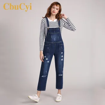 

Women Denim Jumpsuits Oversized Blue Harem Pants Hole Ripped Jumpsuits Women Rompers Distressed Bib Overalls Long Jeans Jumpsuit