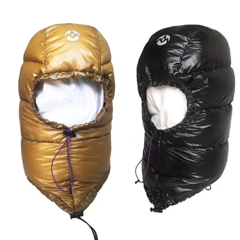 

1pcs Outdoor Winter Warm Goose Down Hat Ultra-light Full Face Covering Waterproof Warm Down Hat Travel Camping Warm Equipments