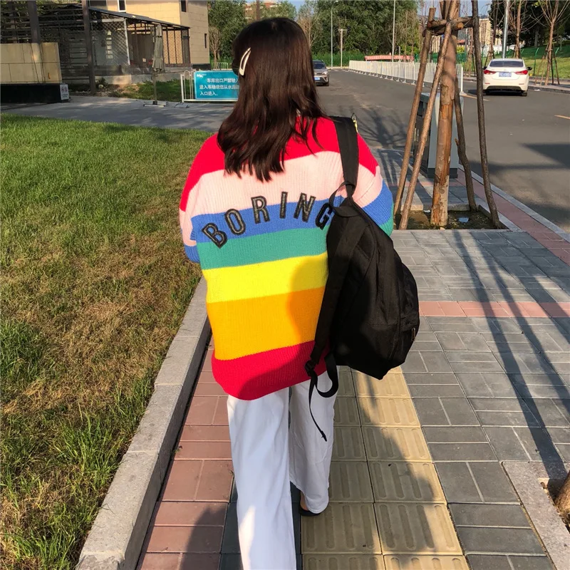 Женские свитера Kawaii Ulzzang, японский Радужный цвет, свитер с надписью, Женская Корейская Милая Одежда Harajuku для женщин