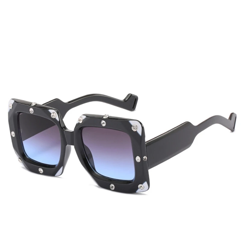 47152 горный хрусталь квадратные большие рамки солнцезащитные очки UV400 женские европейские американские личности модные женские солнцезащитные очки - Цвет линз: C4 black gray blue
