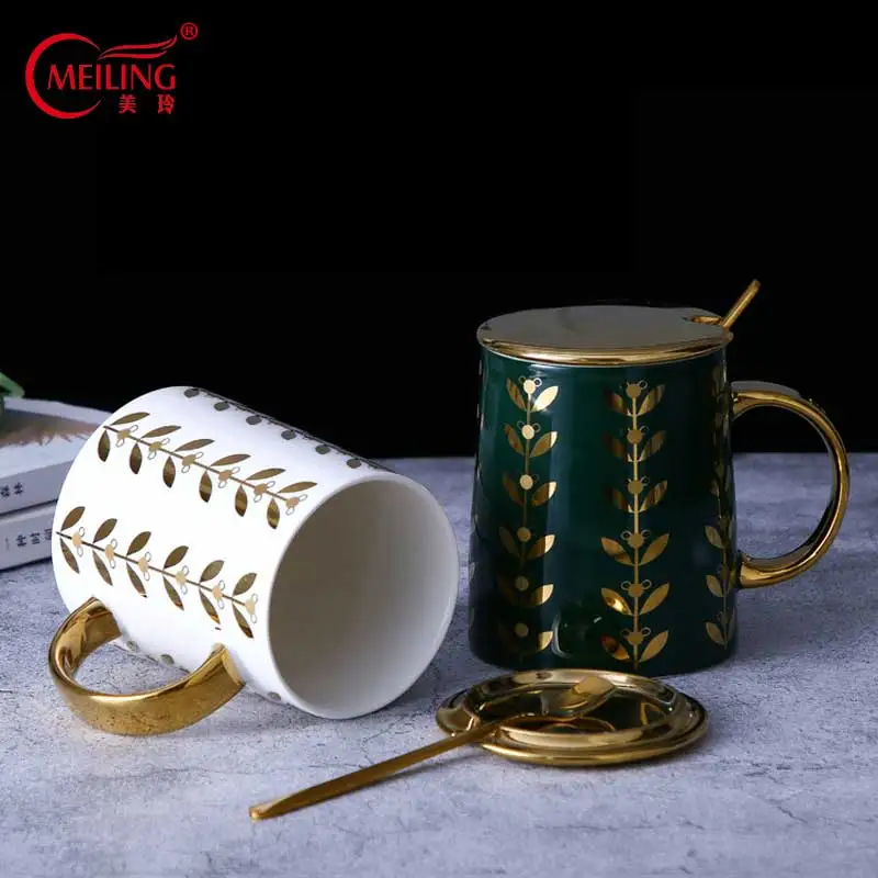 

Personalized Mug Cup Fine Porcelain Gold Wheatear Decor Creative Coffee Mug Ceramic Tea Cup Luxury Boss Friends Xmas Mug Gifts