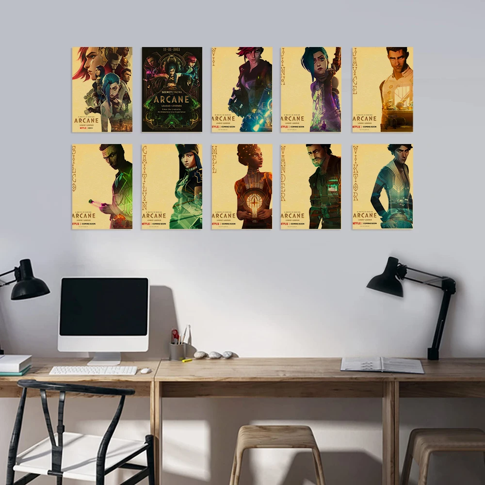 Popular TV Show Arcane Kraft Paper Poster Vi Viktor Jayce Jinx Home Decor Study Bedroom Bar Cafe Wall Paintings Stickers Posters
