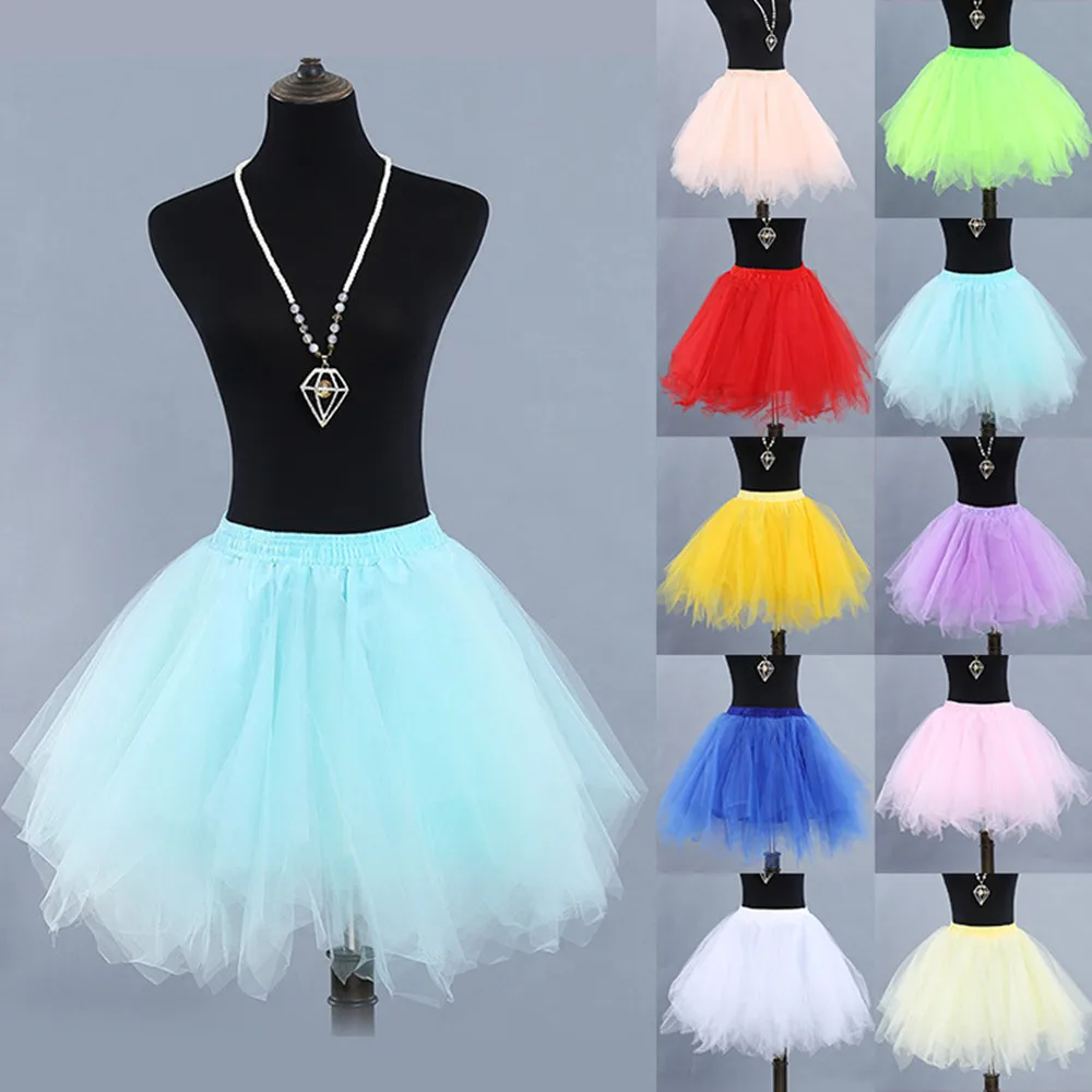 

HONGFUYU Rockabilly Tulle Hoopless Bridal Petticoat Crinolines Woman Underskirt Short Tutu Skirt Half Slips Wedding Accessories