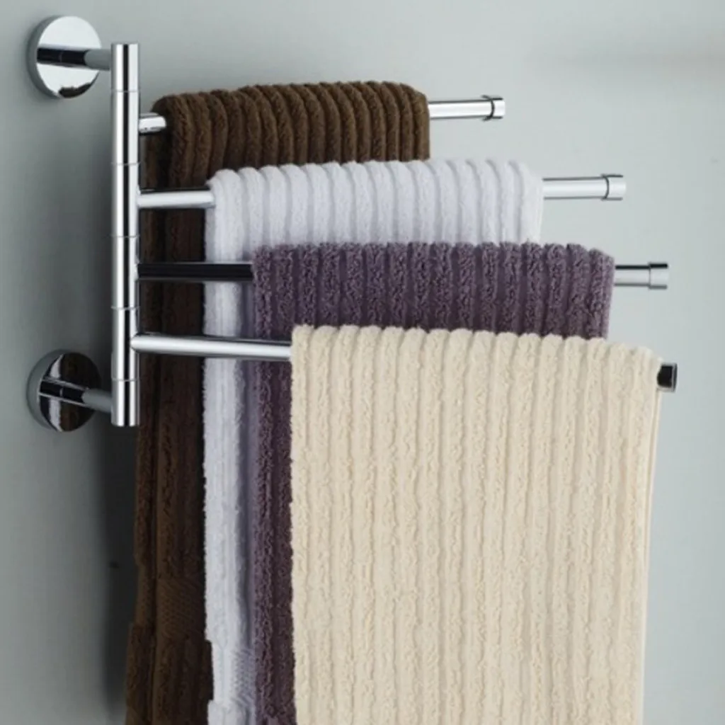

4 Rack Stainless Steel Towel Bar Rotating Bathroom Kitchen Towel Rack Storage Rotating Towel Bar Bathroom Organizer Wall Shelf