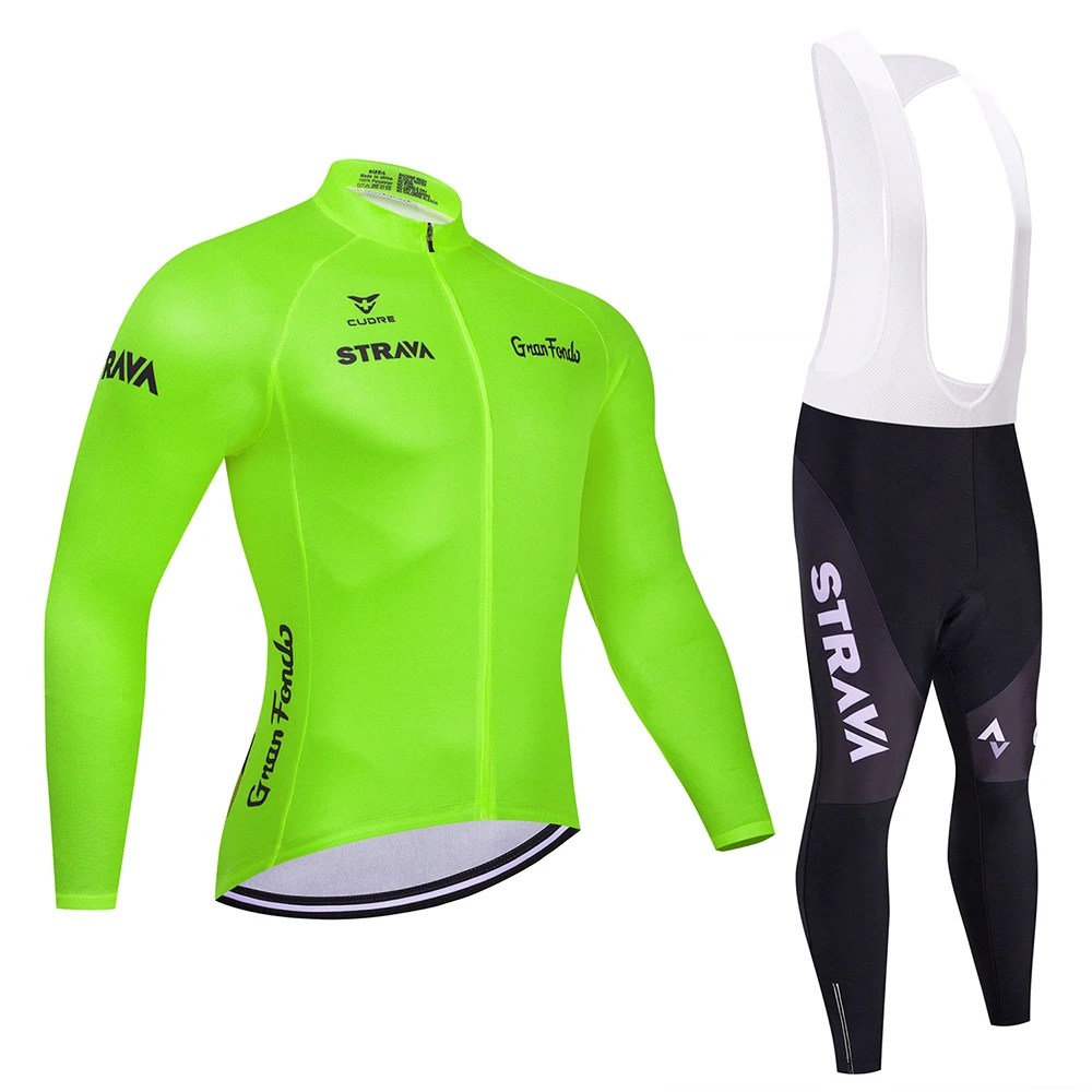 2020 Strava Jersey de Ciclismo para Hombre Conjunto de manga larga MTB Ropa de bicicleta Maillot Ropa Ciclismo Hombre Ropa de bicicleta 20D GEL pantalones babero