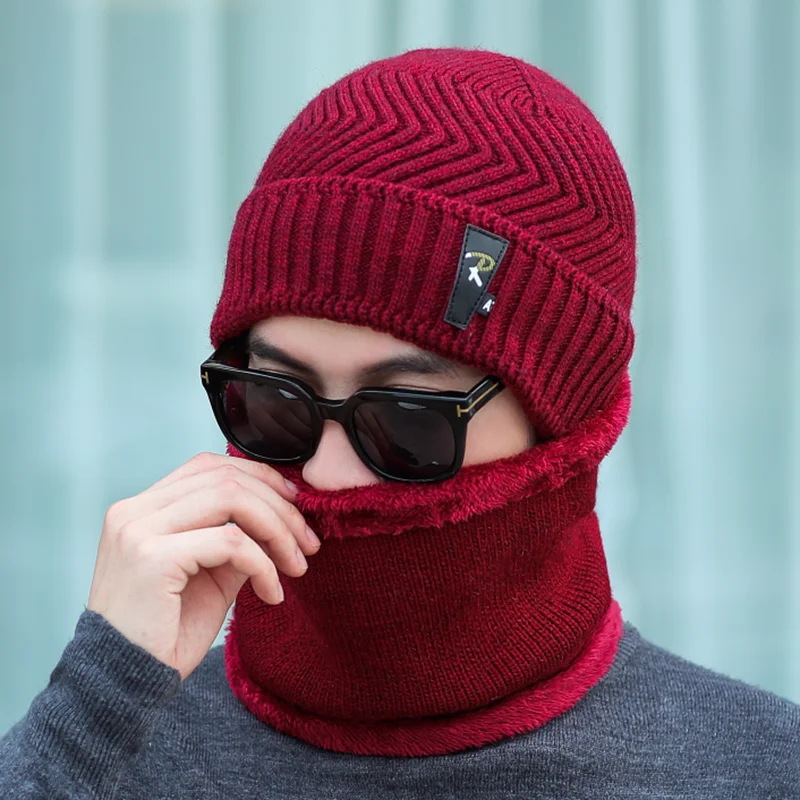 Winter Hat Set Scarf Glove 3 Pieces For Men And Women Outdoor Knitted Hat Warm Thicken Skullies Beanie Scarf Set