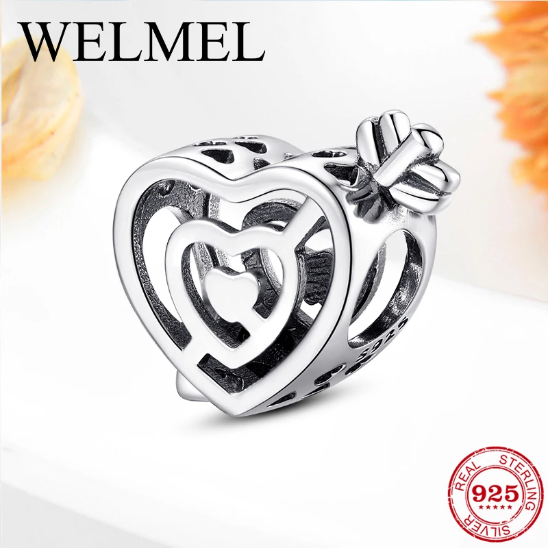 

100% Real 925 Sterling Silver Heart & Arrow Fine Beads Accessories fit original Pandora Charm Bracelet Women Jewelry Making