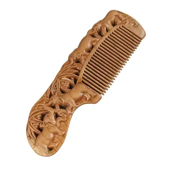 

Handmade Message Comb Natural Peach Wood Comb Elephant Carving Anti Static Spa Message Comb Hair Styling Tool